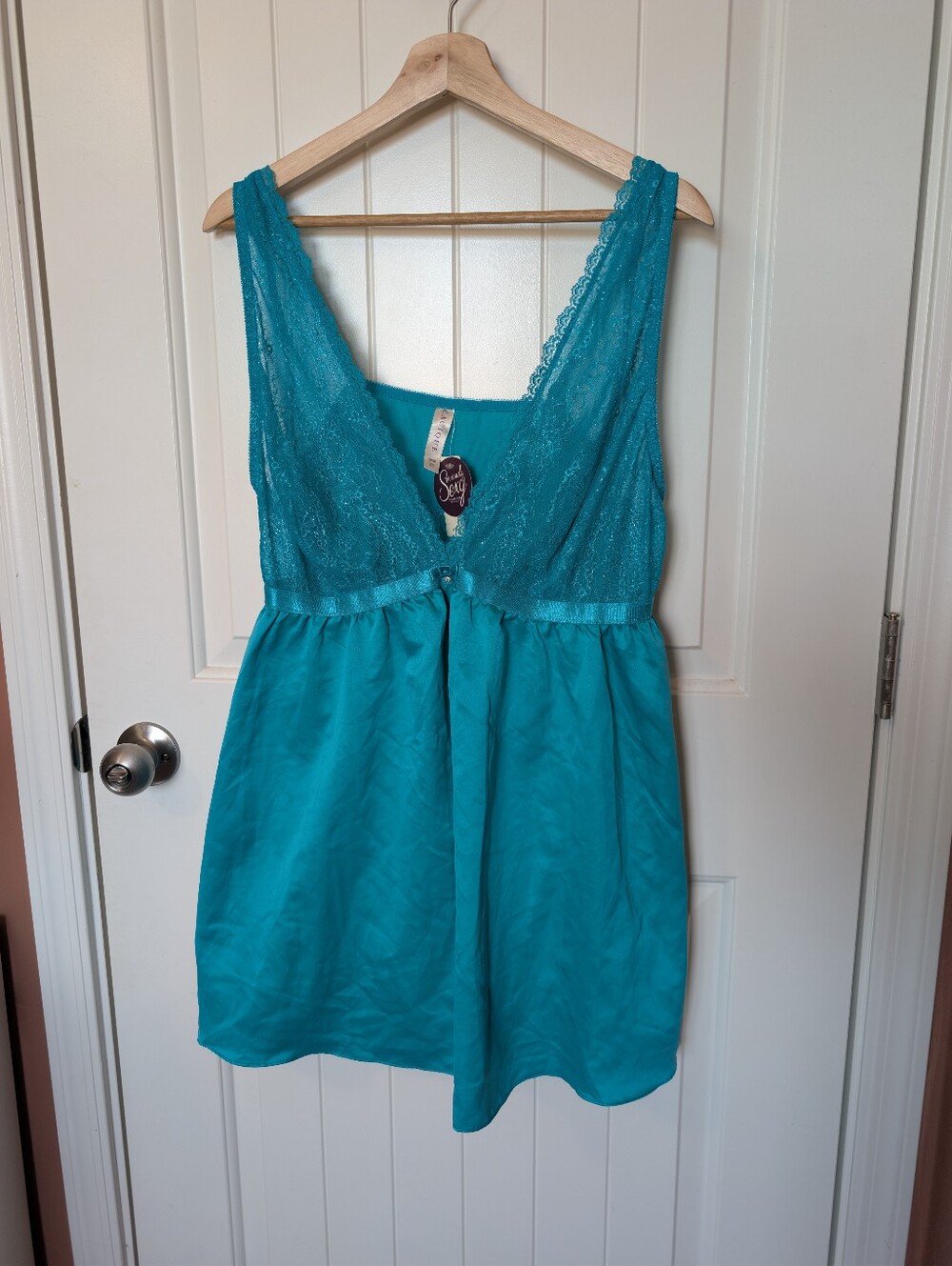NWT Cacique Seriously Sexy Silk Lace Negligee Set W18/20 Blue/Green